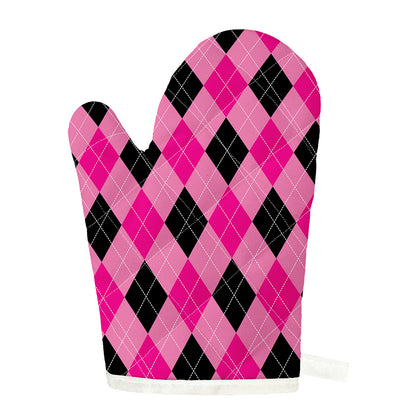 Pink And Black Argyle Pattern Print Single Oven Mitt