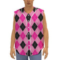 Pink And Black Argyle Pattern Print Sleeveless Baseball Jersey