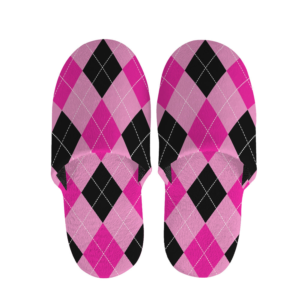 Pink And Black Argyle Pattern Print Slippers