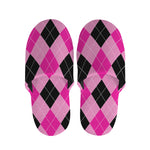Pink And Black Argyle Pattern Print Slippers