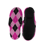 Pink And Black Argyle Pattern Print Slippers