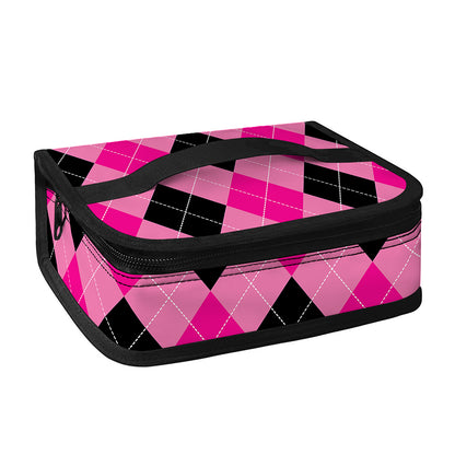 Pink And Black Argyle Pattern Print Small Lunch Bag
