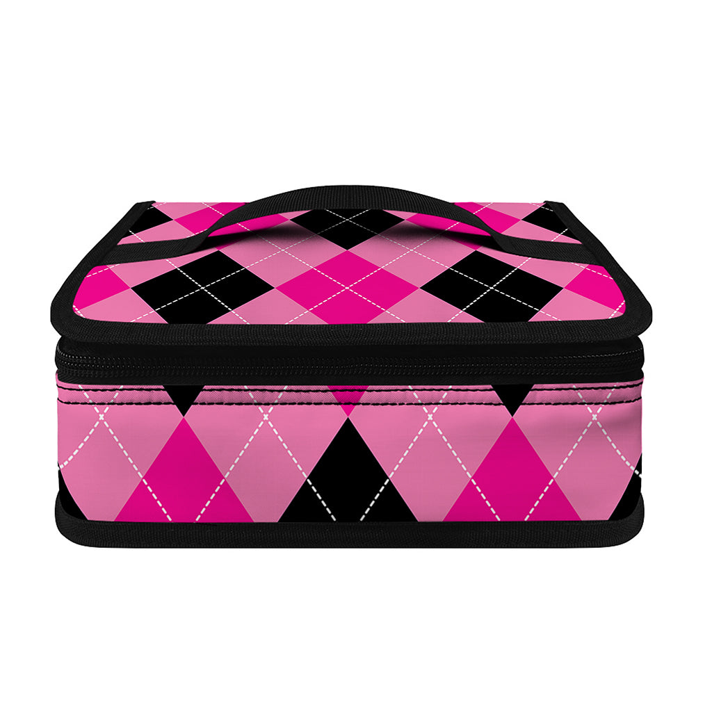 Pink And Black Argyle Pattern Print Small Lunch Bag