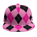 Pink And Black Argyle Pattern Print Snapback Cap