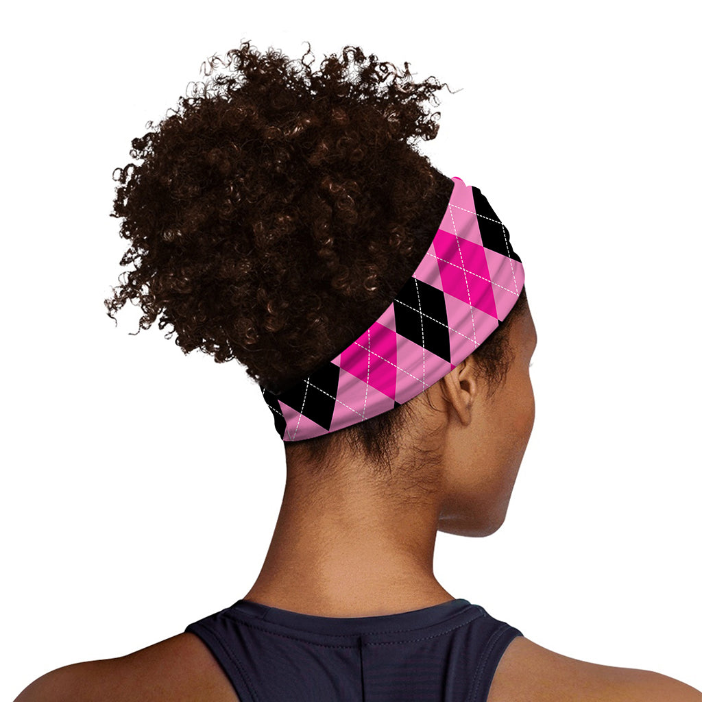 Pink And Black Argyle Pattern Print Sports Headband