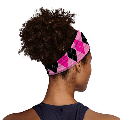 Pink And Black Argyle Pattern Print Sports Headband