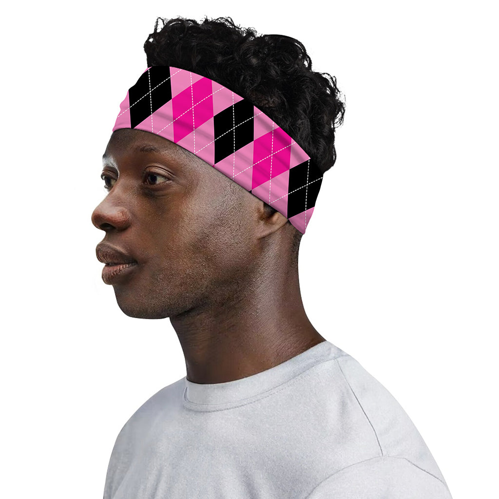 Pink And Black Argyle Pattern Print Sports Headband