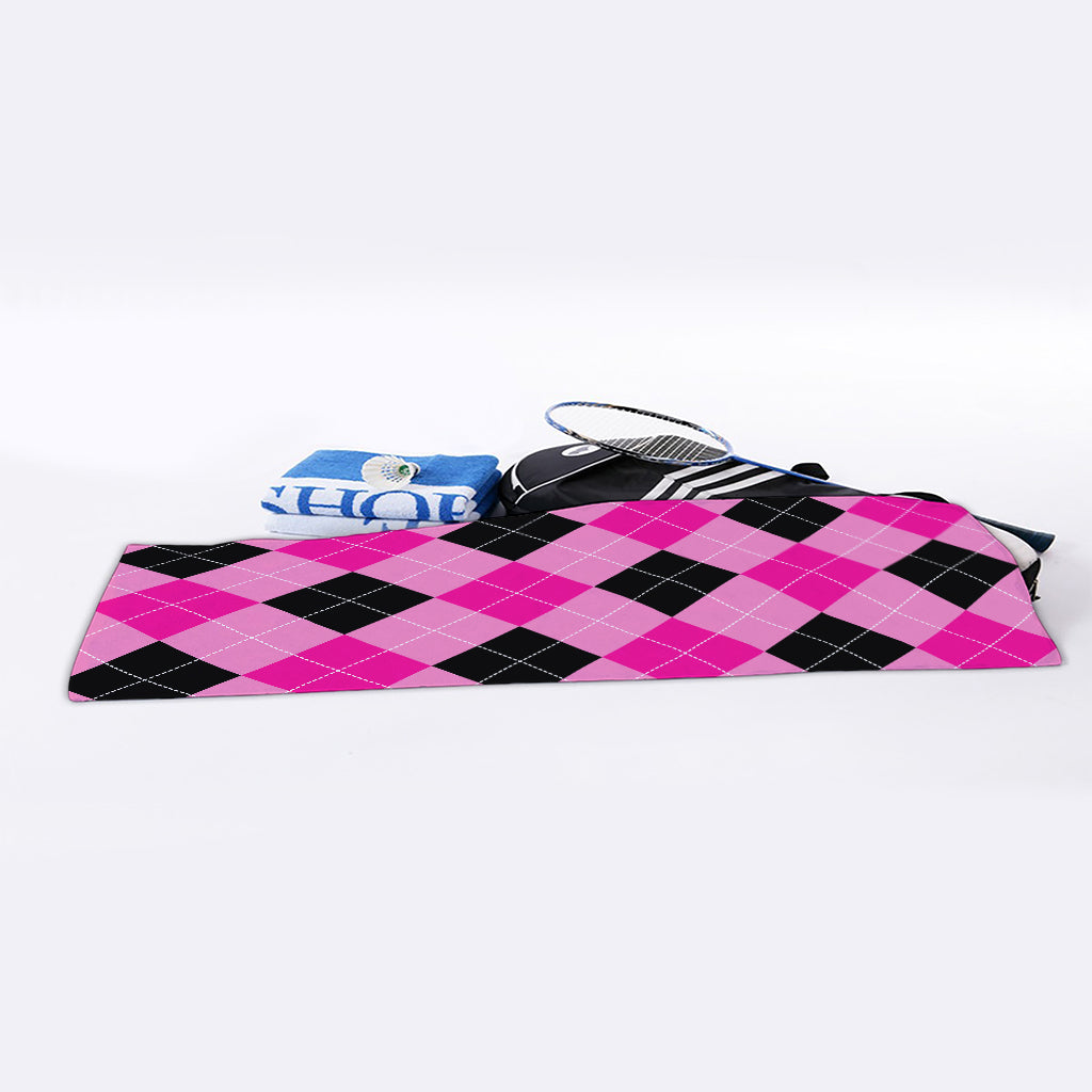 Pink And Black Argyle Pattern Print Sports Towel