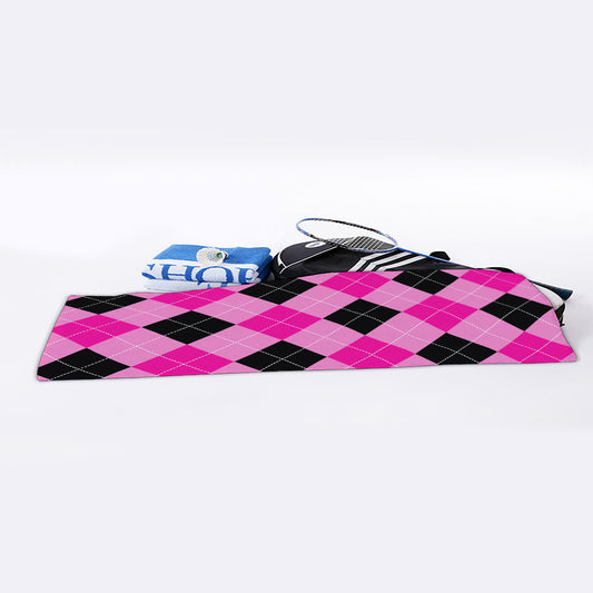 Pink And Black Argyle Pattern Print Sports Towel