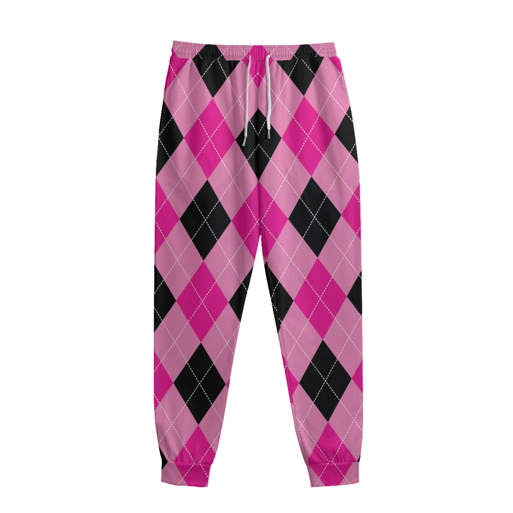 Pink And Black Argyle Pattern Print Sweatpants