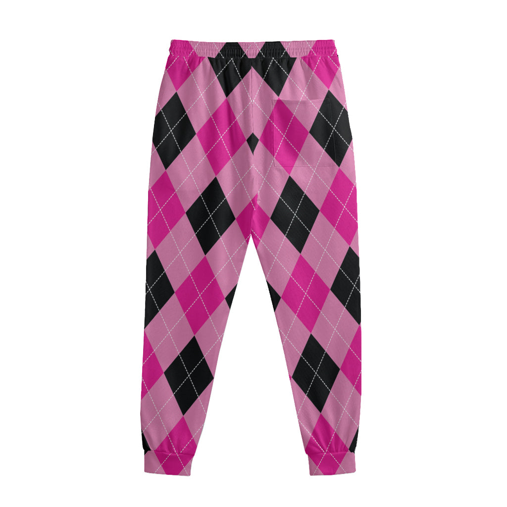 Pink And Black Argyle Pattern Print Sweatpants