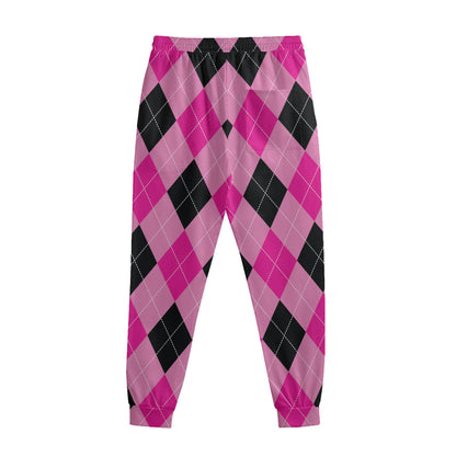 Pink And Black Argyle Pattern Print Sweatpants