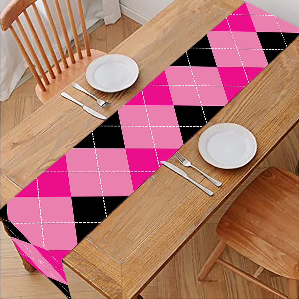 Pink And Black Argyle Pattern Print Table Runner