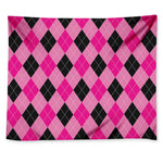 Pink And Black Argyle Pattern Print Tapestry