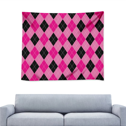 Pink And Black Argyle Pattern Print Tapestry
