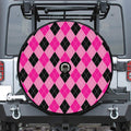 Pink And Black Argyle Pattern Print Tire Cover With Camera Hole