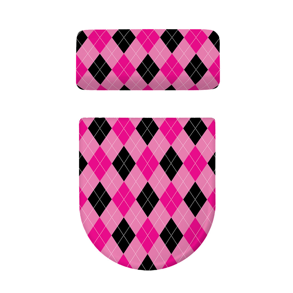Pink And Black Argyle Pattern Print Toilet Lid And Tank Cover Set