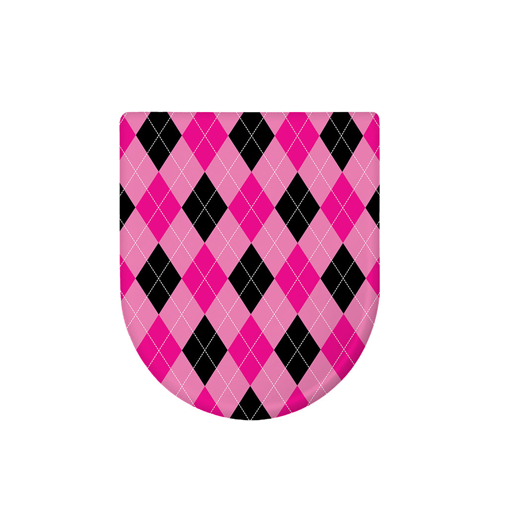 Pink And Black Argyle Pattern Print Toilet Lid Cover