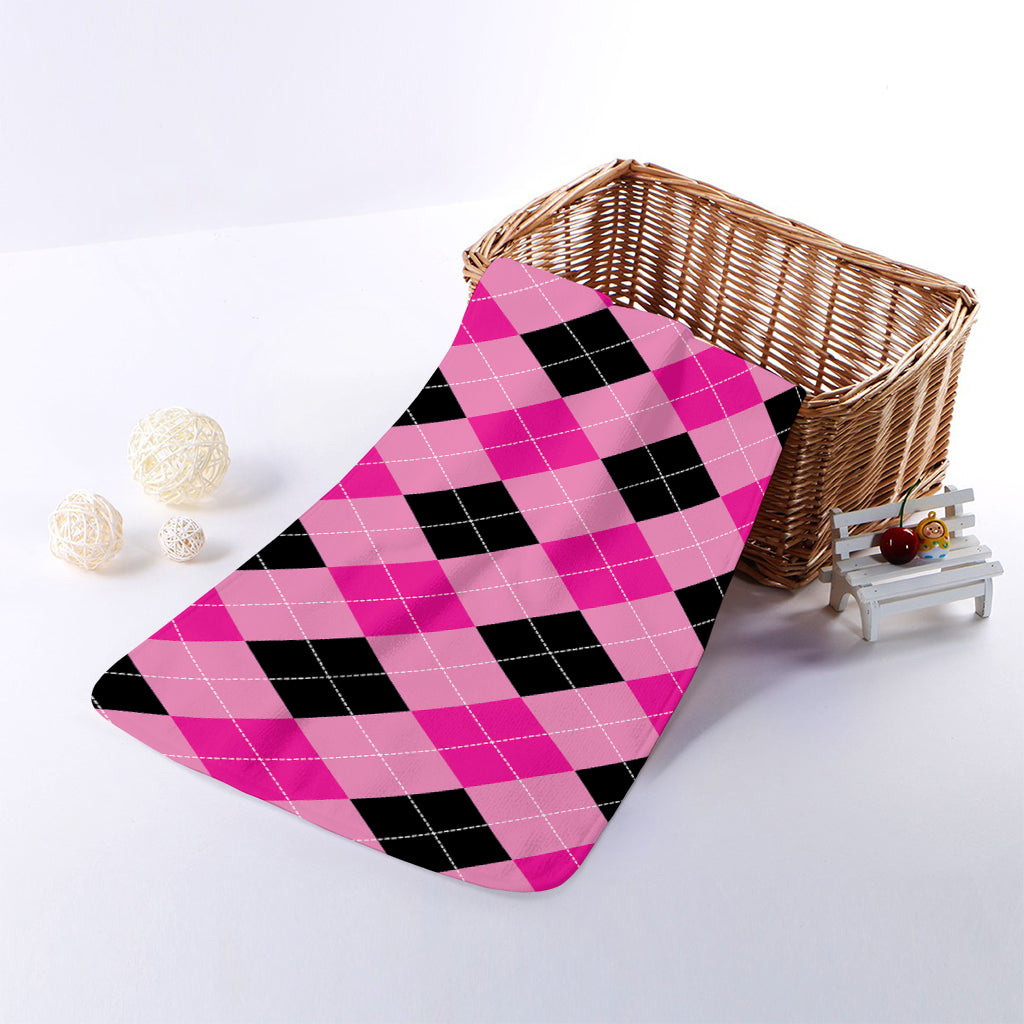 Pink And Black Argyle Pattern Print Towel