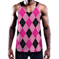 Pink And Black Argyle Pattern Print Men's Workout Tank Top