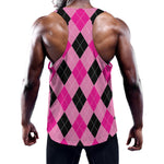 Pink And Black Argyle Pattern Print Training Tank Top