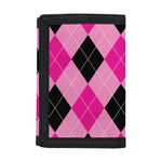 Pink And Black Argyle Pattern Print Trifold Wallet