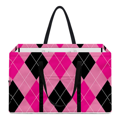 Pink And Black Argyle Pattern Print Utility Tote Bag