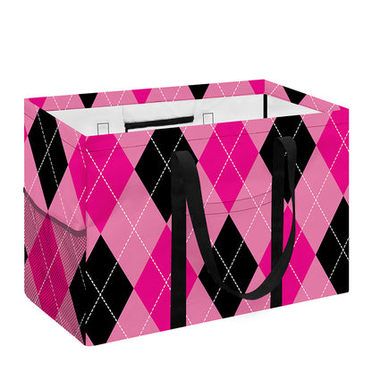 Pink And Black Argyle Pattern Print Utility Tote Bag