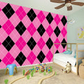 Pink And Black Argyle Pattern Print Wall Sticker