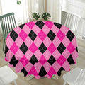 Pink And Black Argyle Pattern Print Waterproof Round Tablecloth