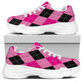 Pink And Black Argyle Pattern Print White Chunky Shoes
