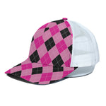 Pink And Black Argyle Pattern Print White Mesh Trucker Cap