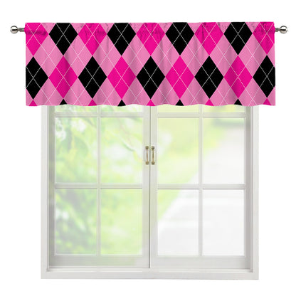 Pink And Black Argyle Pattern Print Window Valance