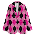Pink And Black Argyle Pattern Print Women's Cotton Blazer