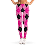 Pink And Black Argyle Pattern Print Women's Leggings