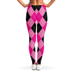 Pink And Black Argyle Pattern Print Women's Leggings
