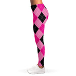 Pink And Black Argyle Pattern Print Women's Leggings