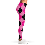 Pink And Black Argyle Pattern Print Women's Leggings