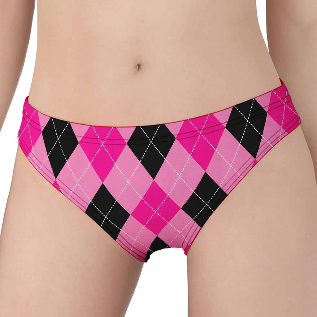 Pink And Black Argyle Pattern Print Women's Panties