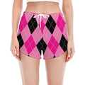 Pink And Black Argyle Pattern Print Women's Split Running Shorts