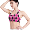 Pink And Black Argyle Pattern Print Women's Sports Bra