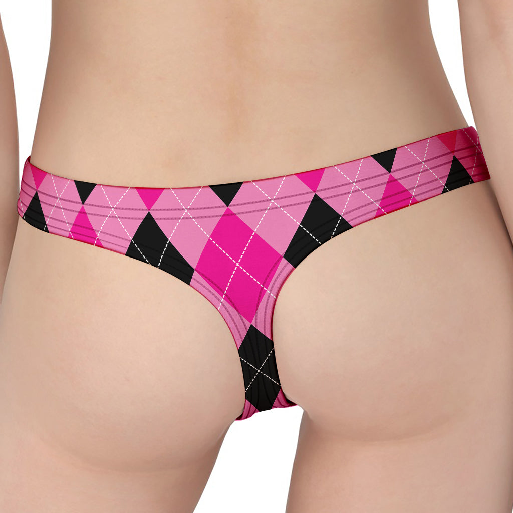 Pink And Black Argyle Pattern Print Women's Thong