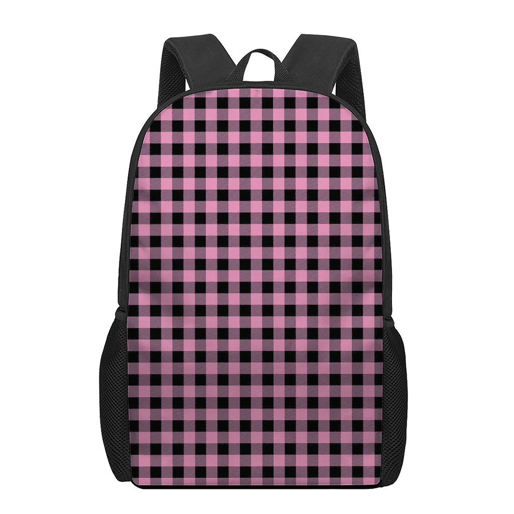 Pink And Black Buffalo Check Print 17 Inch Backpack