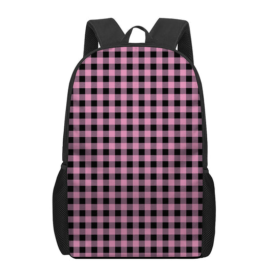 Pink And Black Buffalo Check Print 17 Inch Backpack