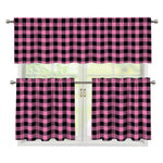 Pink And Black Buffalo Check Print 3 Piece Kitchen Curtains