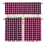 Pink And Black Buffalo Check Print 3 Piece Kitchen Curtains