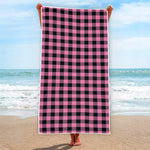 Pink And Black Buffalo Check Print Beach Towel