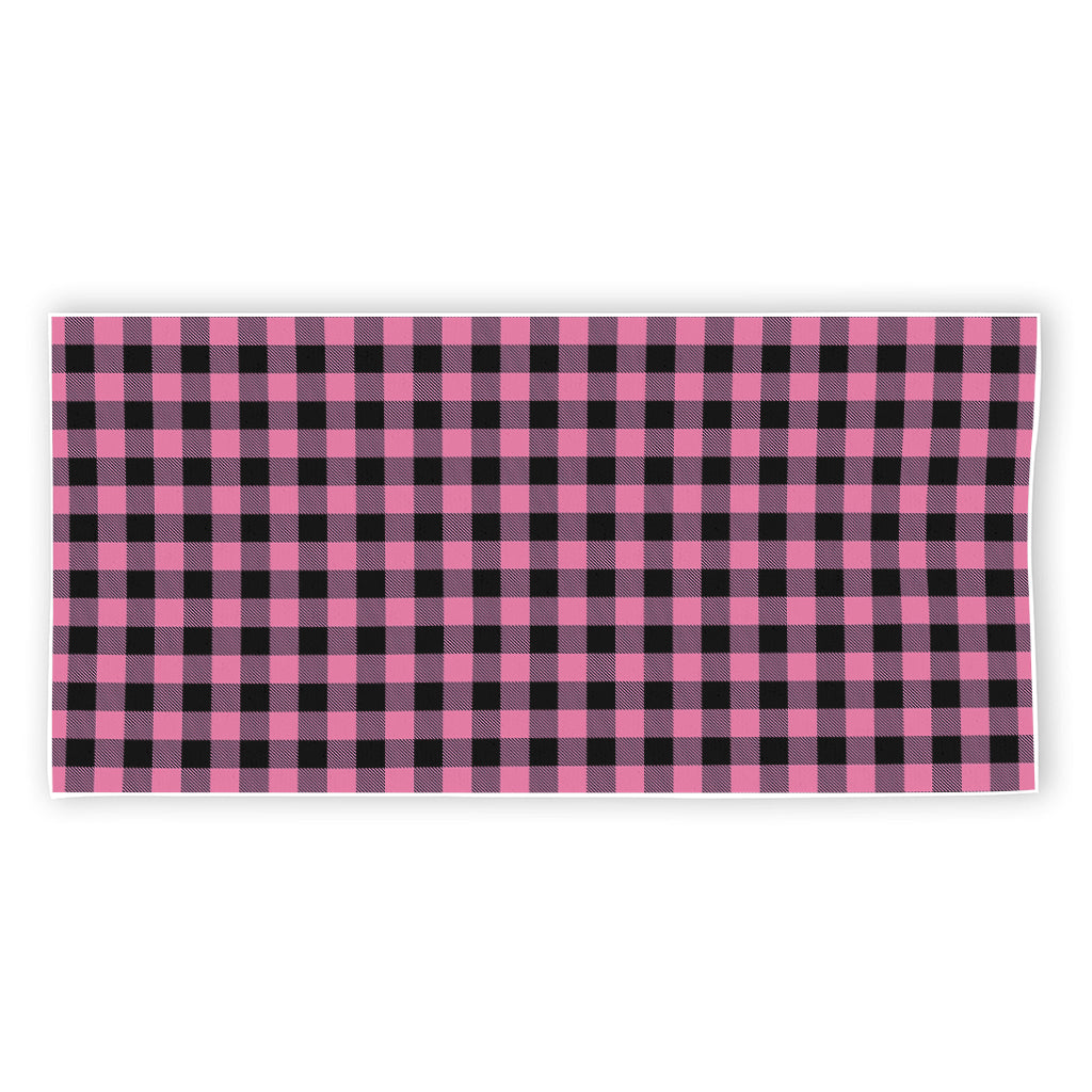 Pink And Black Buffalo Check Print Beach Towel