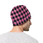 Pink And Black Buffalo Check Print Beanie