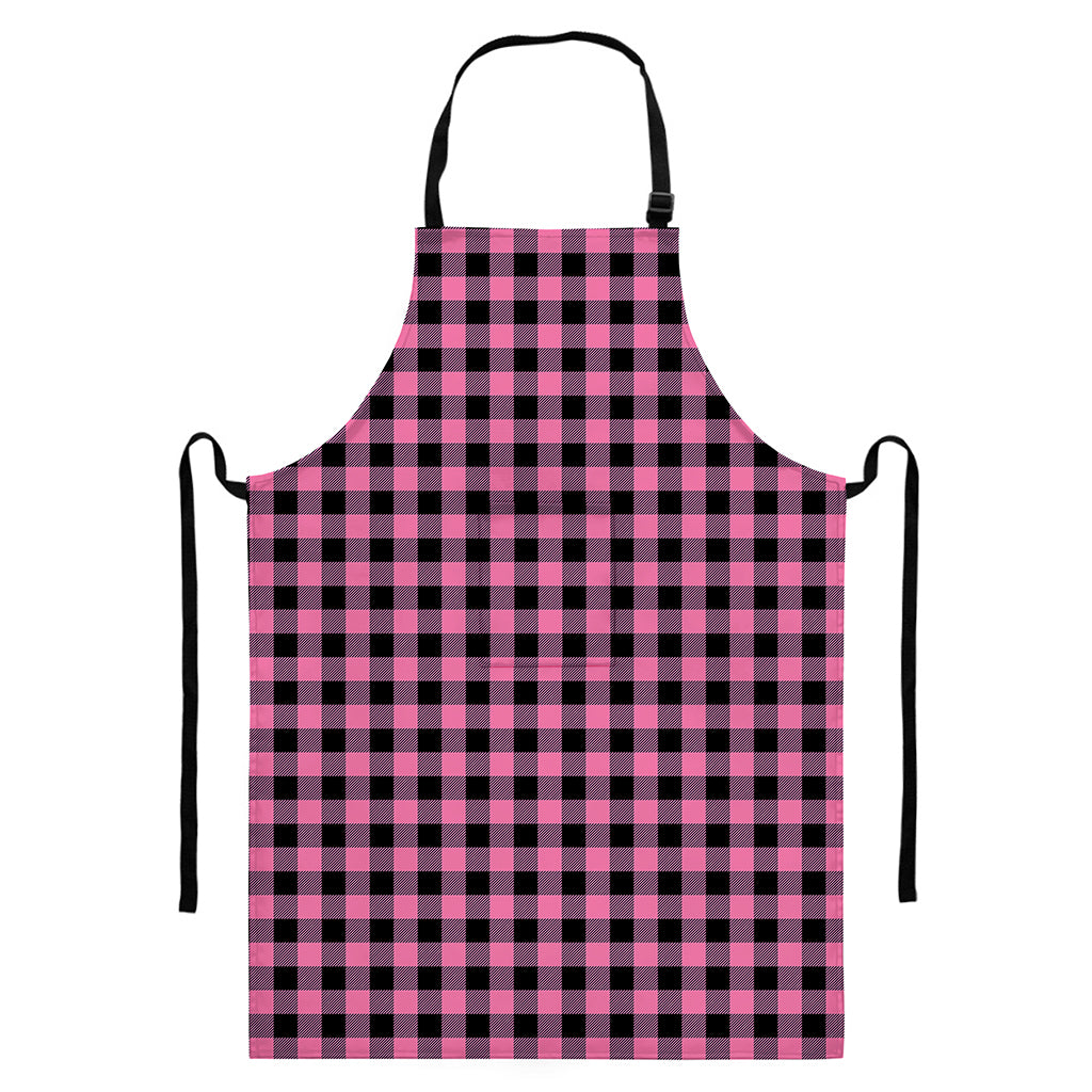Pink And Black Buffalo Check Print Bib Apron With Pocket